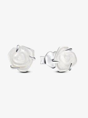White Rose in Bloom Stud Earrings